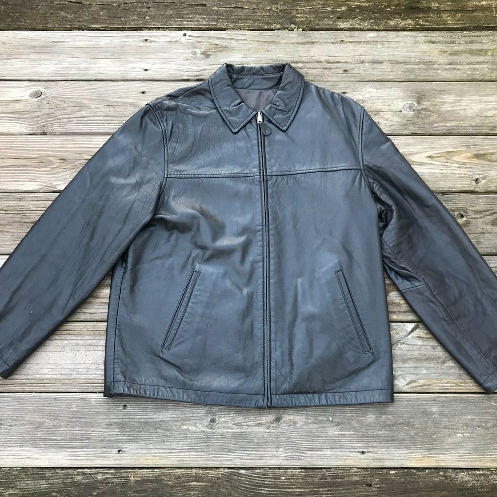 Massimo Dutti Men Jacket Leather Reversible Black